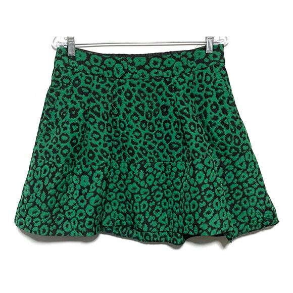 Banana Republic Mini Skirt 10P Pleated Leopard Jacquard Black Green Y2K VTG Boho - Picture 1 of 9
